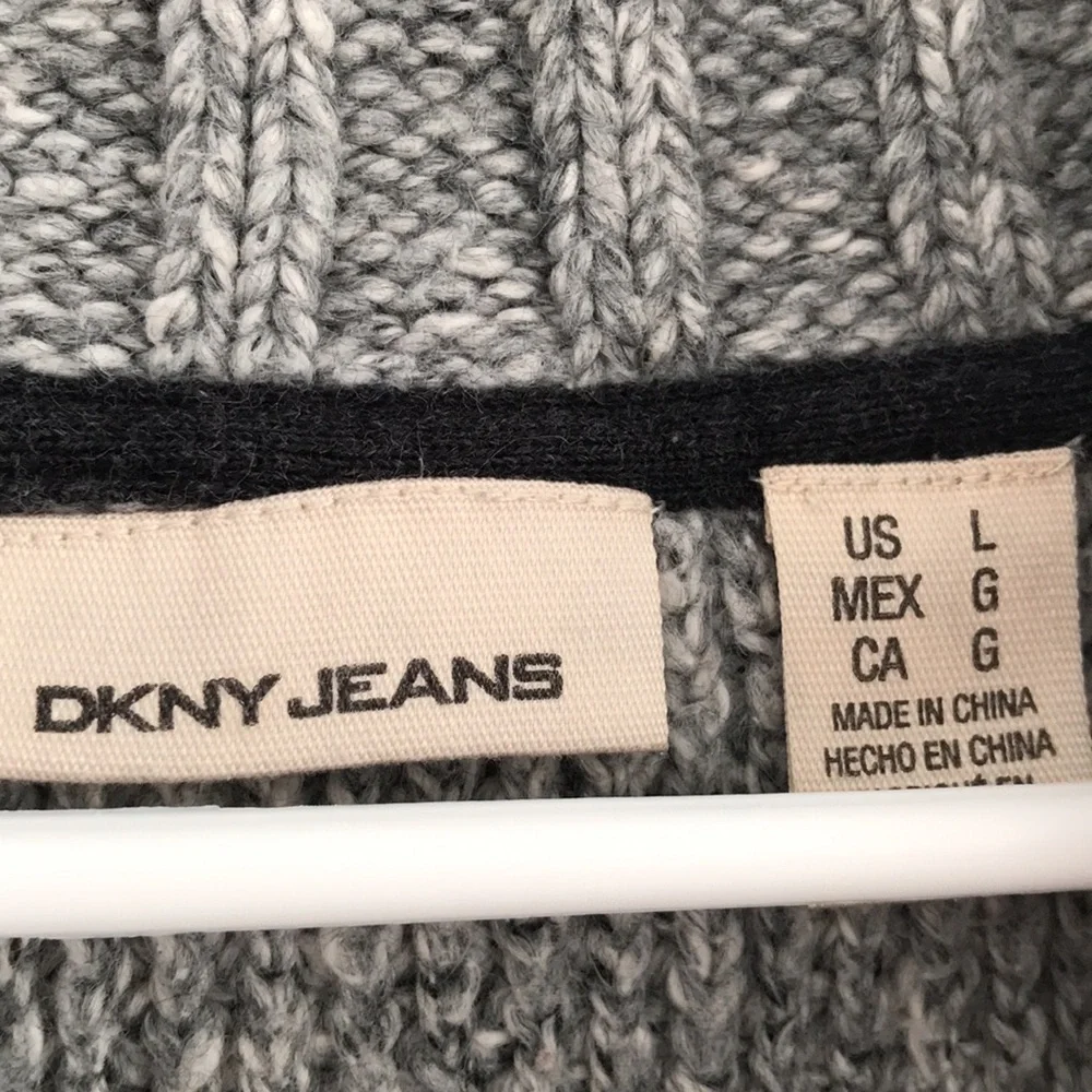 DKNY | Women’s cotton blend shawl collar sweater. Light gray, size L - Picture 2 of 7